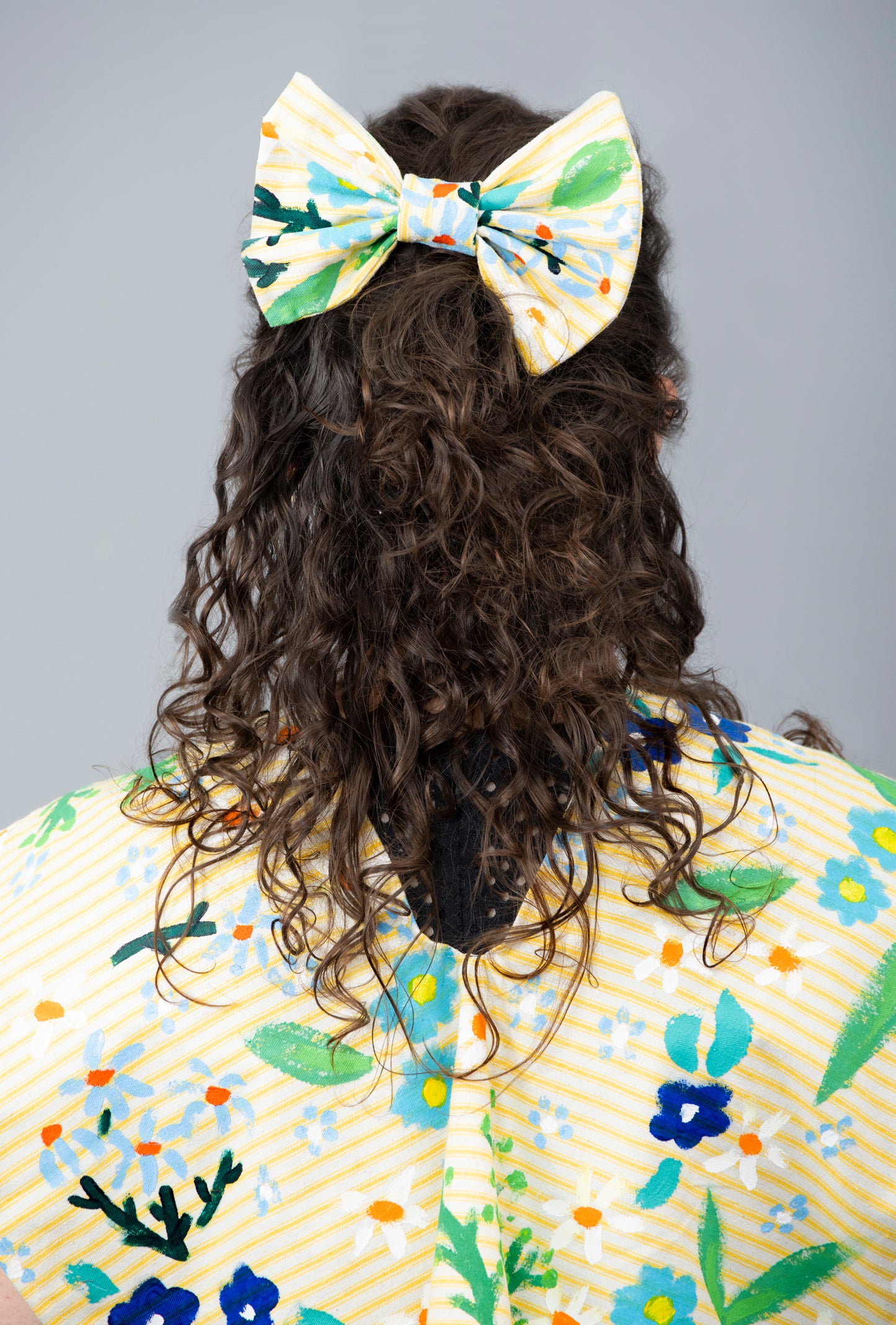 Hands-free Cotton Yellow Floral Tallit Katan with Bow Kippah