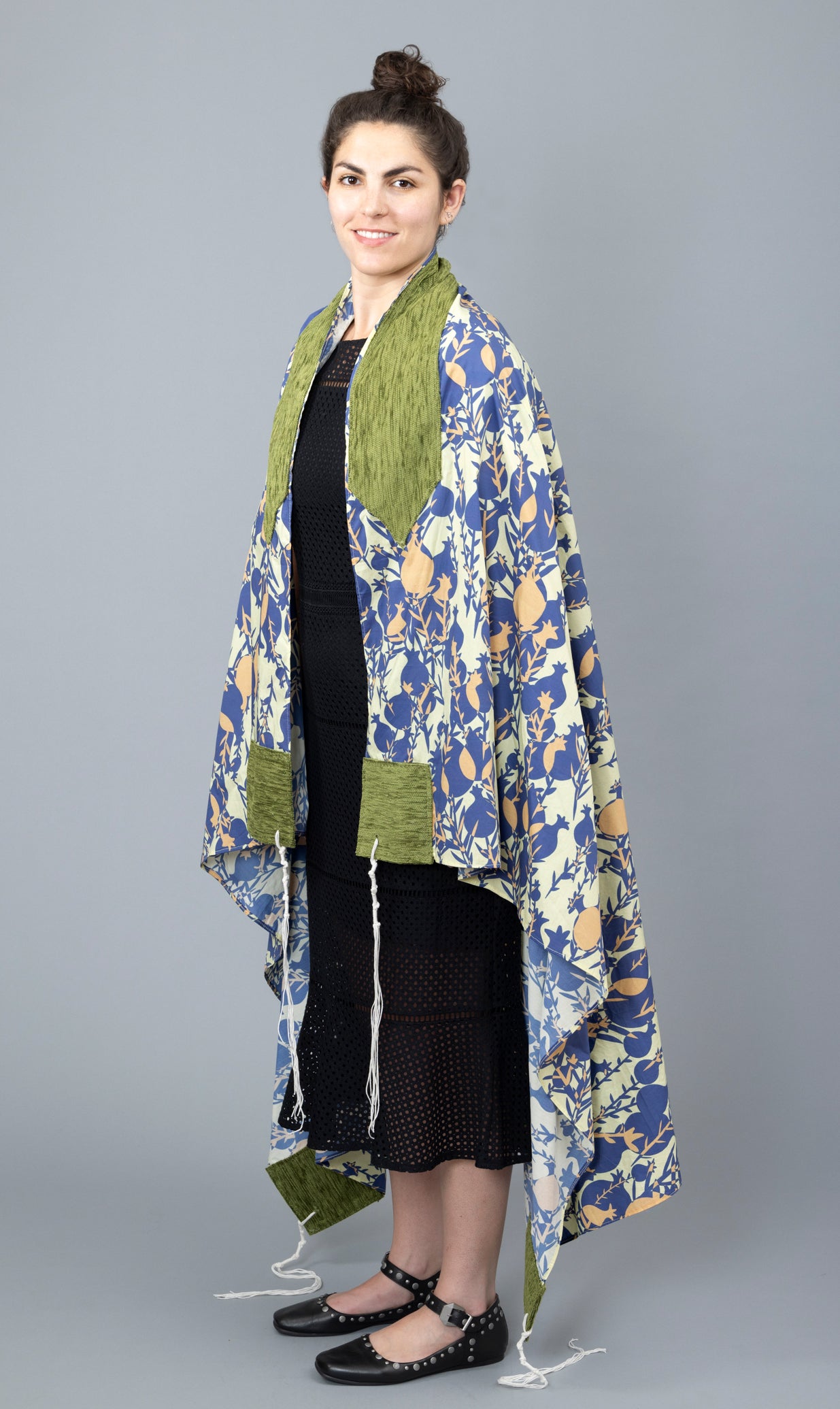 Blue and Green Cotton Pomegranate Tallit Gadol
