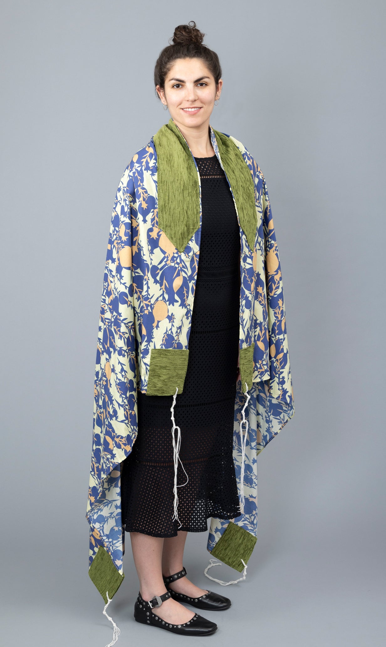 Blue and Green Cotton Pomegranate Tallit Gadol