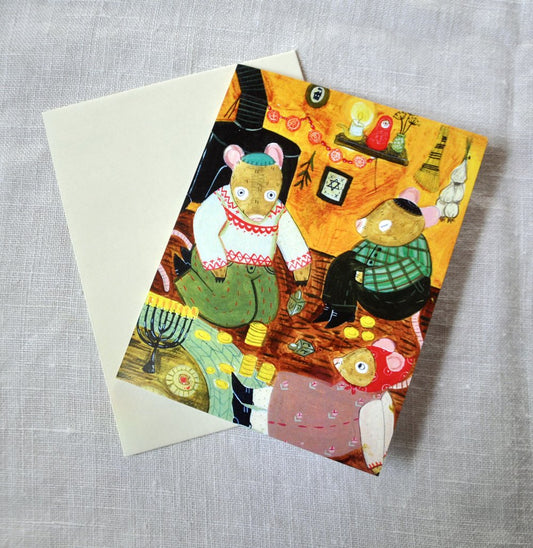Dreidel Mice Greeting Card