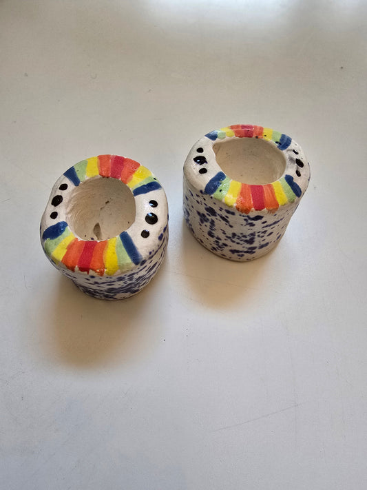 Shabbat Candle Holder - rainbow speckle