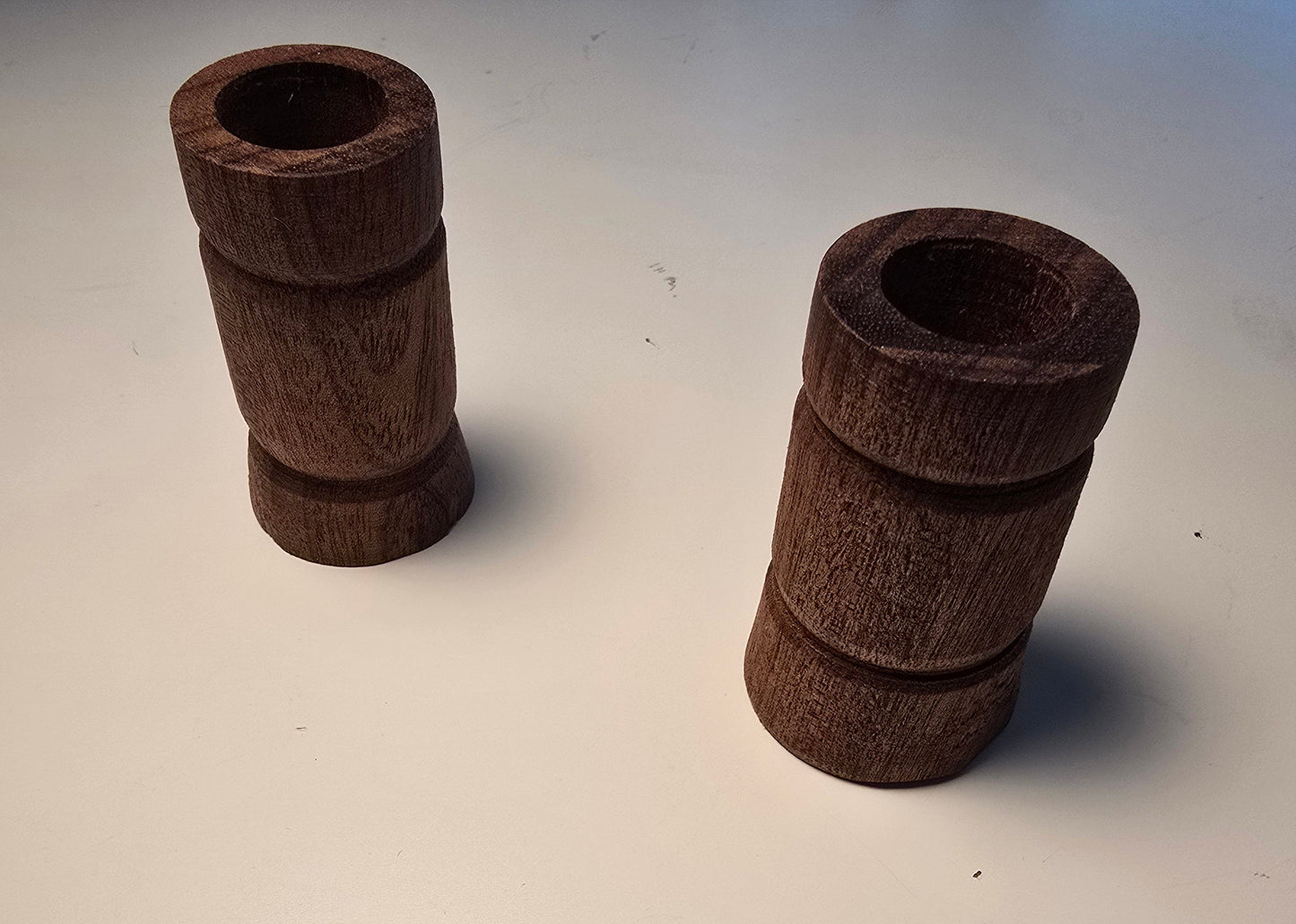 Rough-hewn wooden shabbat candle stick holder